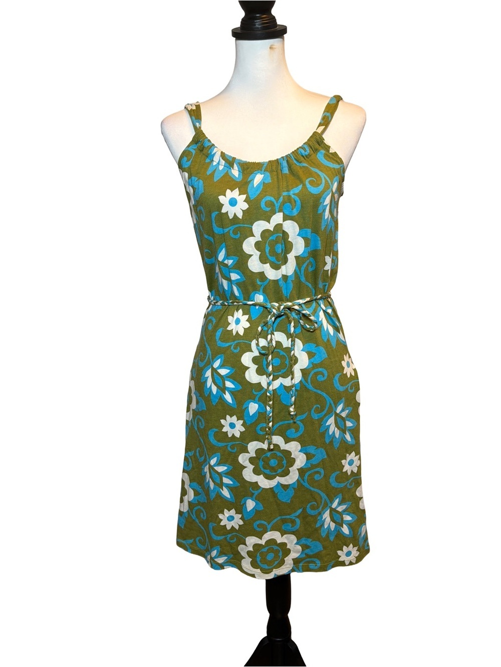 Boden Green Floral Spaghetti-Strap Dress. Size 4